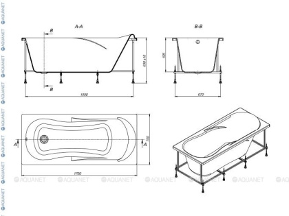 Uno акриловая ванна прямоугольная 170х75 белая