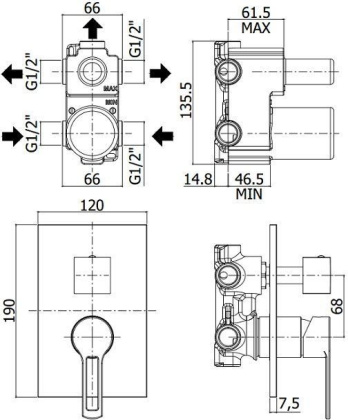 Смеситель для душа Paffoni Ringo RIN019NO/M (с внутренней частью)