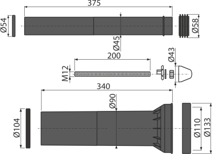 Комплект принадлежностей к унитазу с удлиненными деталями для людей с ограниченными физическими возможностями