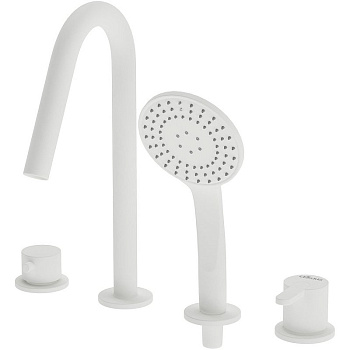 LEAF-BVDM4-BIO Смеситель на борт ванны с выдвижным душем и переключателем, исполнение белый матовый