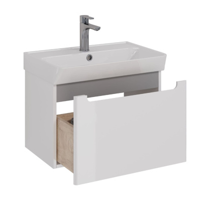 Тумба Lemark BUNO MINI, 60см под 1 раковину, подвесная,1 ящик, цвет корпуса, фасада: Белый глянец
