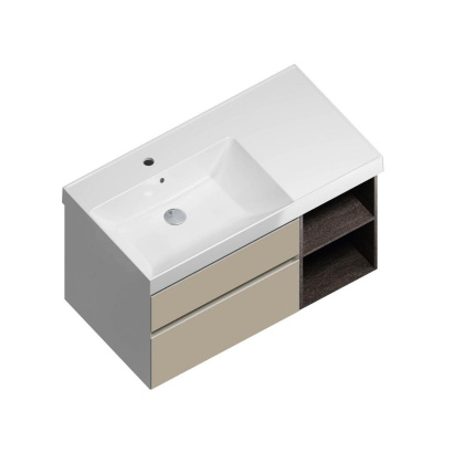 Тумба CUBO левая подвесная с ящиками 90, Лимо матовая-древесная CU.90lh\LIM Тумба CUBO левая подвесная с ящиками 90, Лимо матовая-древесная CU.90lh\LIM