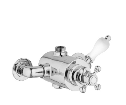 VENEZIA-D-T-01-Bi Смеситель термостатический на один выход,верхнее подключение Исполнение: Хром, Ручки: Белая  VENEZIA-D-T-01-Bi Смеситель термостатический на один выход,верхнее подключение Исполнение: Хром, Ручки: Белая