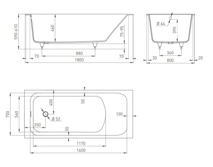 Ванна из искусственного камня ORLANDO 180,102012M