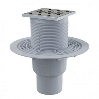 Сливной трап 105×105/50/75 мм прямой сток, решетка из нержавеющей стали, гидрозатвор мокрый