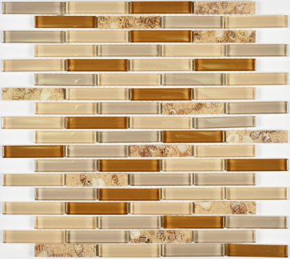 Мозаика стеклянная с камнем Shell Glass (чип 8*15*73) 300*300(11шт.-0.99м2), м2