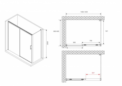 Душевой уголок ABBER Komfort AG93150B-S92B Душевой уголок ABBER Komfort AG93150B-S92B
