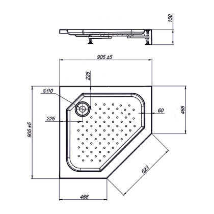 Поддон для душа акриловый VST-3AP-9090, 900*900*150