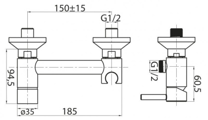 CZR-DA3-01 Смеситель для душа и гигиенического душа со штуцером с держателем, хром