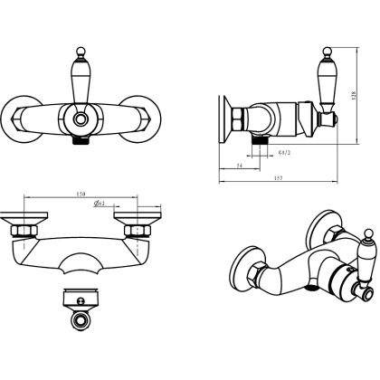 Смеситель для душа VOGUE CRYSTAL, золото_Комплект Смеситель для душа VOGUE CRYSTAL, золото_Комплект
