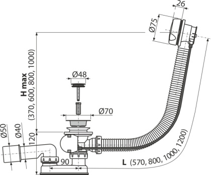Сифон для ванны автомат комплект, белый