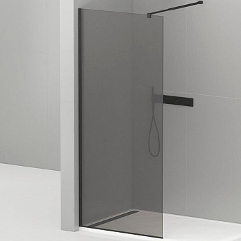 LIBERTA-L-1-110-120-GR-NERO Душевая перегородка с односторонним входом, стекло графит, профиль чёрный, 1100x1200x1950 мм