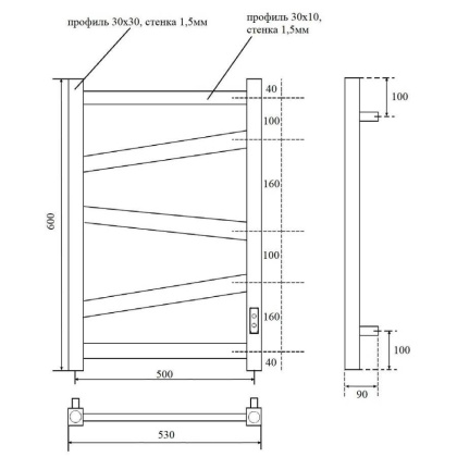 Полотенцесушитель электрический Point Феникс PN15856W П5 500x600, диммер справа, белый Полотенцесушитель электрический Point Феникс PN15856W П5 500x600, диммер справа, белый
