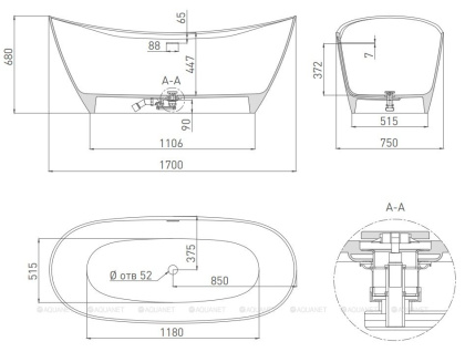 Ванна из искусственного камня Noemi 170,101712G Ванна из искусственного камня Noemi 170,101712G