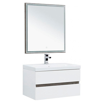 Мебель для ванной Aquanet Беркли 80 белый/дуб рошелье (зеркало дуб рошелье)