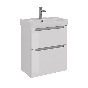 Тумба Lemark BUNO 60см под 1 раковину, подвесная/напольная, 2 ящика, цвет корпуса, фасада: Белый глянец