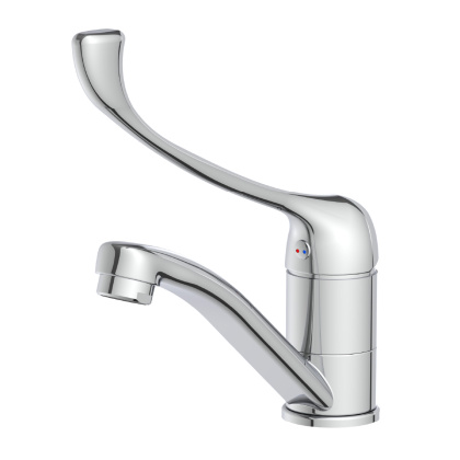 Смеситель для раковины с локтевой рукояткой с поворотным изливом, высота излива 7 см, длина 14 см, латунь/хром Смеситель для раковины с локтевой рукояткой с поворотным изливом, высота излива 7 см, длина 14 см, латунь/хром