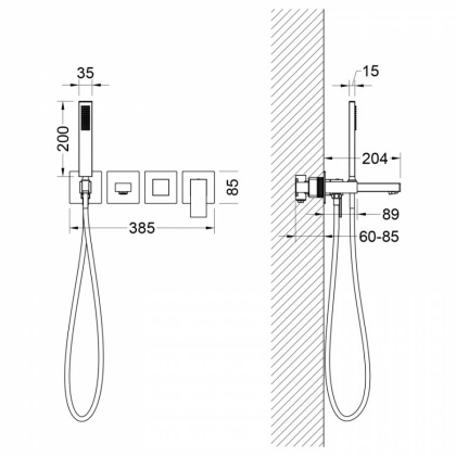 Смеситель для ванны скрытого монтажа TIMO Selene 2014/03YSM черный матовый