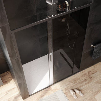 W90G-140-1-195BG Gem Solo Дверь душевая 140х195, стекло тонированное, профиль Черный матовый