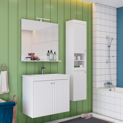 Зеркало Lemark ROMANCE 60см с полкой, цвет: Белый глянец