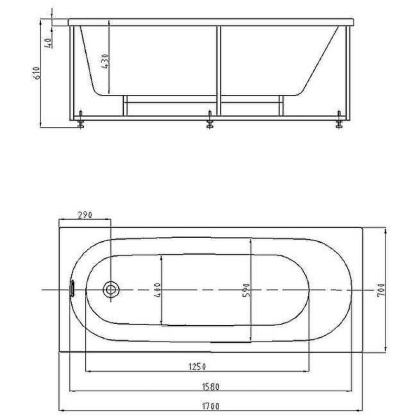 Ванна  Оберон 170 гидромасс.ПН с фр.экр.(слив слева)