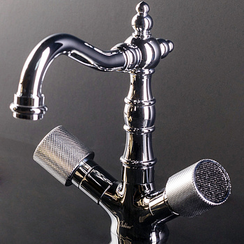 Смеситель для умывальника, высокий ROYAL CRYSTAL black, хром_Комплект Смеситель для умывальника, высокий ROYAL CRYSTAL black, хром_Комплект