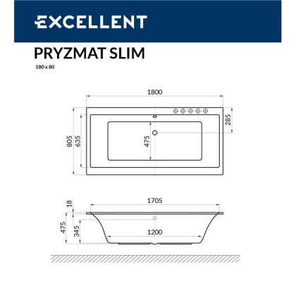 Ванна EXCELLENT Pryzmat Slim 180x80 "NANO" (хром) Ванна EXCELLENT Pryzmat Slim 180x80 "NANO" (хром)