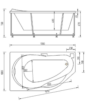 Ванна  Таурус лев.пустая с фр.экр.