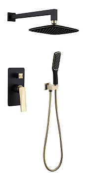 Смеситель встроенный + верхний душ + ручной душ ЧЕРНЫЙ+ЗОЛОТО Смеситель встроенный + верхний душ + ручной душ ЧЕРНЫЙ+ЗОЛОТО