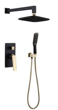 Смеситель встроенный + верхний душ + ручной душ ЧЕРНЫЙ+ЗОЛОТО Смеситель встроенный + верхний душ + ручной душ ЧЕРНЫЙ+ЗОЛОТО