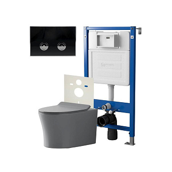 Сет: Система инсталляции пневматическая Point Элемент П для подвесного унитаза PN45121 + Клавиша смыва для пневматической инсталляции Point Венера, черный/хром, PN44071BC + Унитаз подвесной Point Вега безободковый, сер мат, PN41711GM Сет: Система инсталляции пневматическая Point Элемент П для подвесного унитаза PN45121 + Клавиша смыва для пневматической инсталляции Point Венера, черный/хром, PN44071BC + Унитаз подвесной Point Вега безободковый, сер мат, PN41711GM