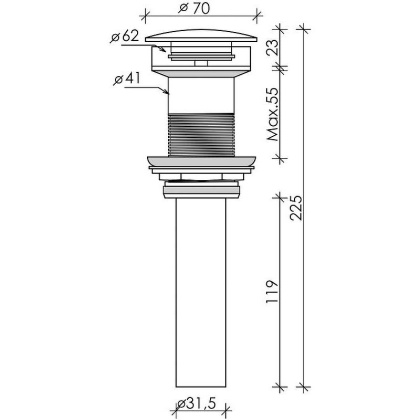 Донный клапан без перелива с хромированной накладкой с системой "Click-Clack"