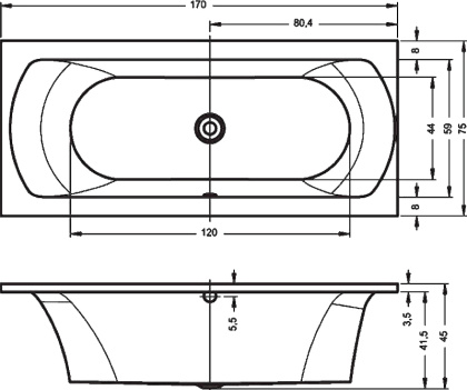 Акриловая ванна RIHO LIMA 170х75 см Акриловая ванна RIHO LIMA 170х75 см