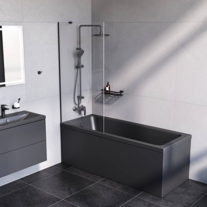 W90BS-080-140BT Gem шторка на борт ванны 80х140, фиксированная, Черный, стекло прозрачное