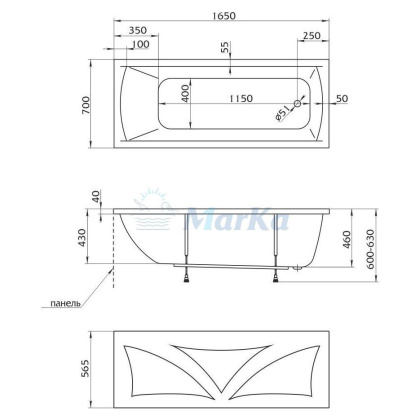 Акриловая ванна 1Marka Modern 165х70 01мод16570