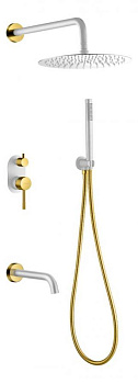 Смеситель встроенный + верхний+ ручной душ, Uno. White Gold Смеситель встроенный + верхний+ ручной душ, Uno. White Gold