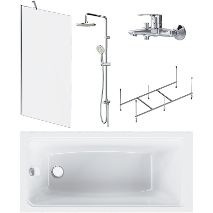 Акриловая ванна Gem 150x70 с каркасом и шторкой на б/в W90BS-D080-140CT+ДС Gem F0790000+F90A1000