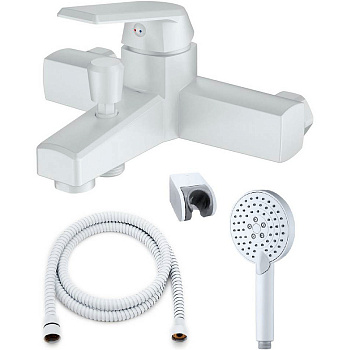 OneLife P02-300w полимерный смеситель для ванны с душ.набором, белый