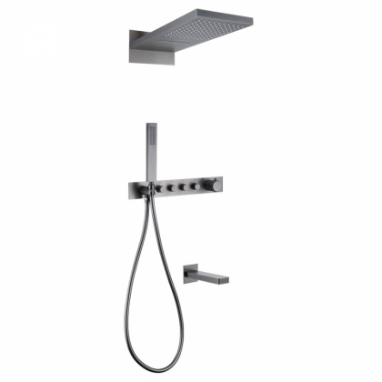 Душевая система ABBER Rund AF8753NG скрытого монтажа с изливом, термостат, никель Душевая система ABBER Rund AF8753NG скрытого монтажа с изливом, термостат, никель