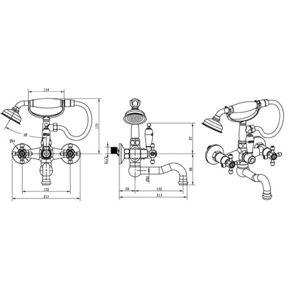 Смеситель для ванны (душевой комплект) Camelia бронза_Комплект Смеситель для ванны (душевой комплект) Camelia бронза_Комплект