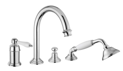 APHRODITE-BVDM-01-L Смеситель на борт ванны однорычажный с выдвижным душем и переключателем Исполнение: Хром, Ручки: Металл 