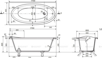 Ванна из искусственного мрамора Эстет Венеция L 170x80