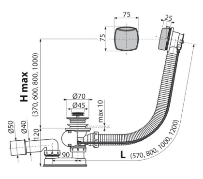 Слив-перелив для ванны AlcaPlast A55K NEW автомат