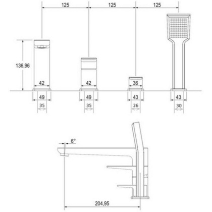 Смеситель на борт ванны OMNIRES PARMA PM7432BL (черный BLM)