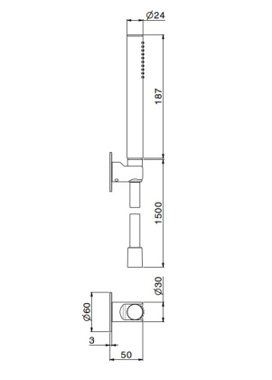 Ручной душ OLE с держателем для лейки и шлангом, без выхода для подачи воды, хром Ручной душ OLE с держателем для лейки и шлангом, без выхода для подачи воды, хром