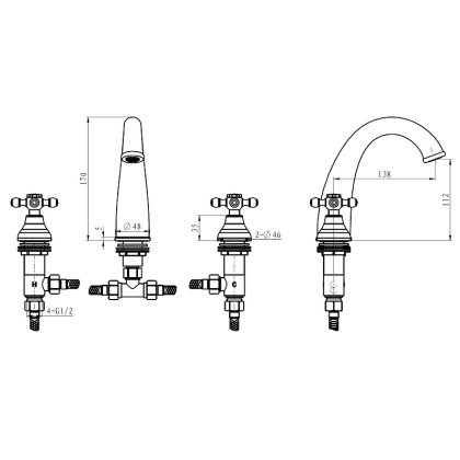 Смеситель для раковины на 3 отверстия_Комплект 297-FL Смеситель для раковины на 3 отверстия_Комплект 297-FL