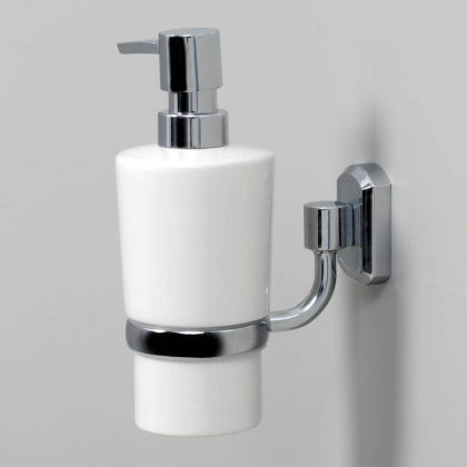 Дозатор для жидкого мыла, 7,3х18х12 см, хром и белый, K-28199