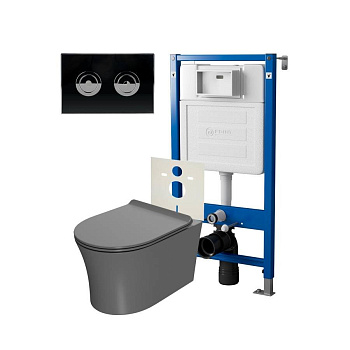 Сет: Система инсталляции пневматическая Point Элемент П для подвесного унитаза PN45121 + Клавиша смыва для пневматической инсталляции Point Венера, установка в стену, черный/хром, PN44071BC + Унитаз подвесной Point Вега безободковый, сер мат, PN41711GM Сет: Система инсталляции пневматическая Point Элемент П для подвесного унитаза PN45121 + Клавиша смыва для пневматической инсталляции Point Венера, установка в стену, черный/хром, PN44071BC + Унитаз подвесной Point Вега безободковый, сер мат, PN41711GM