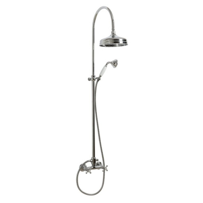 GOLF-CD-01-Bi Душевая колонна со смесителем, верхним и ручным душем, цвет хром, ручка ручного душа белыя GOLF-CD-01-Bi Душевая колонна со смесителем, верхним и ручным душем, цвет хром, ручка ручного душа белыя