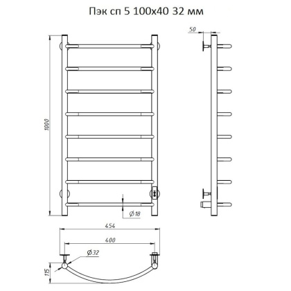Полотенцесушитель Пэк сп 5 100х40 32 мм Полотенцесушитель Пэк сп 5 100х40 32 мм